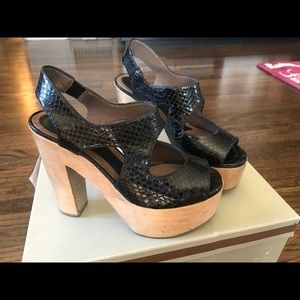 MARNI Leather Platform Wedge with Wooden Heel